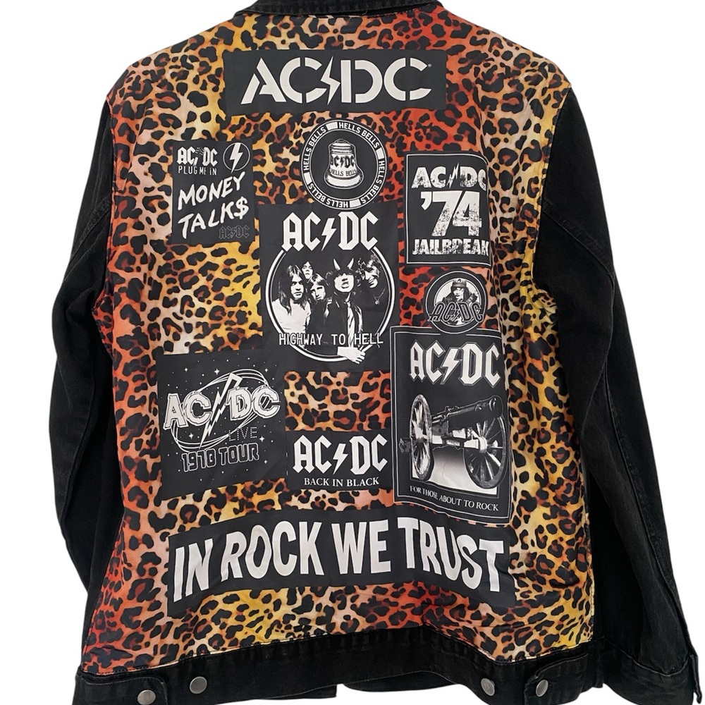 AC/DC Black Jean Jacket with Leopard Details